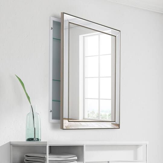 Head West Beaded Champagne Silver Framed Wall Vanity Mirror & Medicine Cabinet